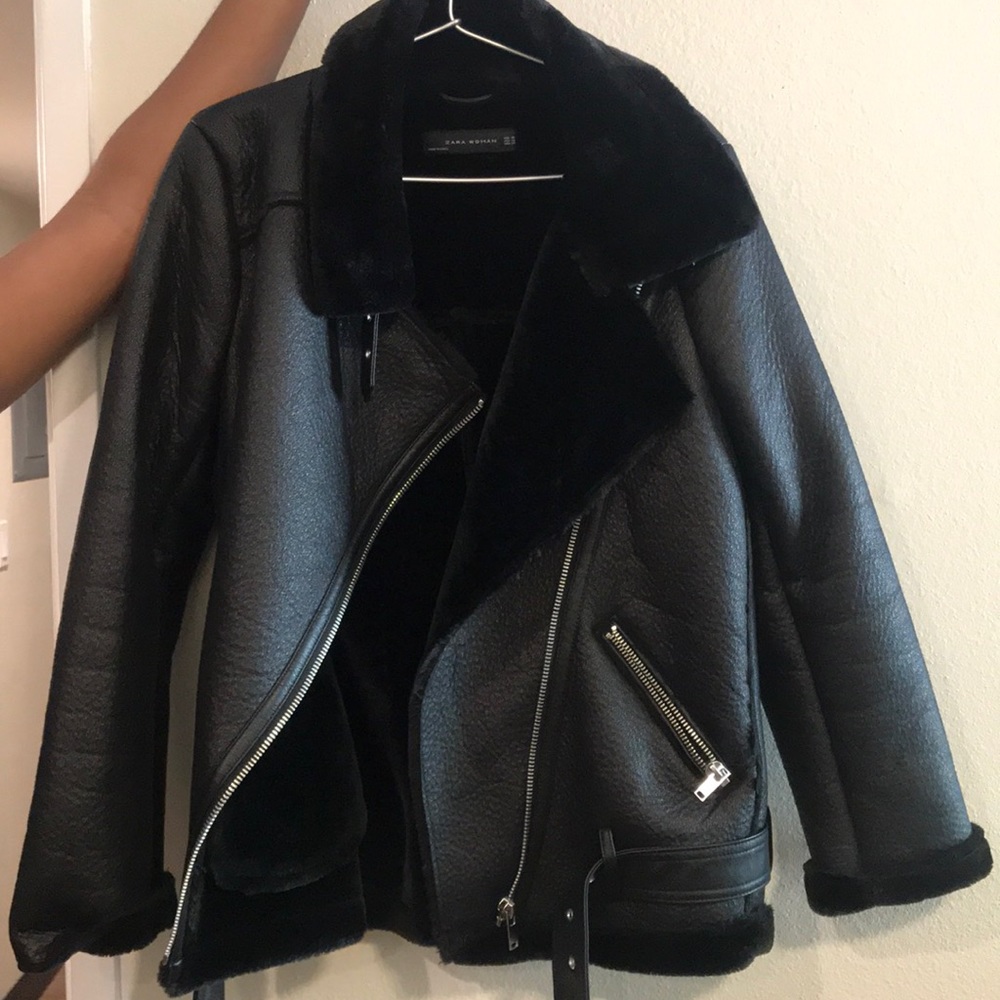 Zara leather sherpa coat